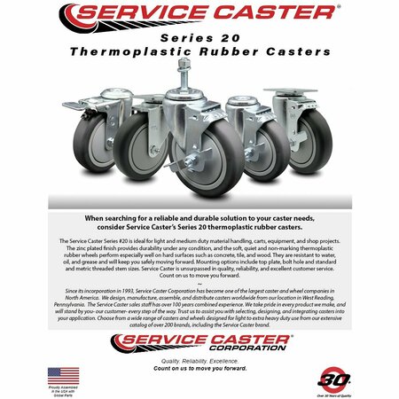 Service Caster 3'' Thermoplastic Rubber Swivel 1'' Expanding Stem Caster Set with Brake, 4PK SCC-EX20S314-TPRB-PLB-1-4